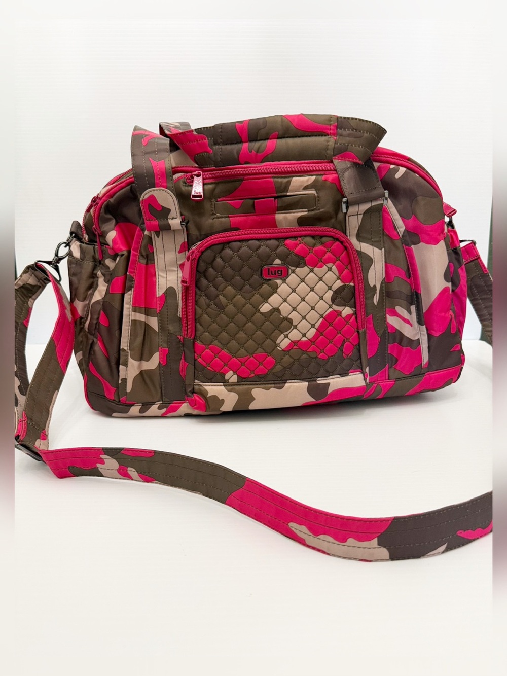 Lug Propeller Quilted Duffel Bag Pink Camo Overnight Gym Travel Carry On